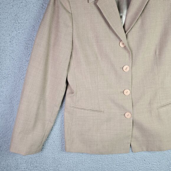 VTG Jones New York Womens Blazer 12 Beige Wool Blend Checkerboard Classic - Picture 7 of 16
